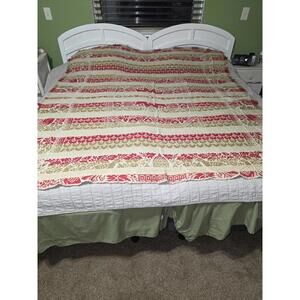 Antique 3 color jacquard coverlet, with Star Medilion, Church & Designs